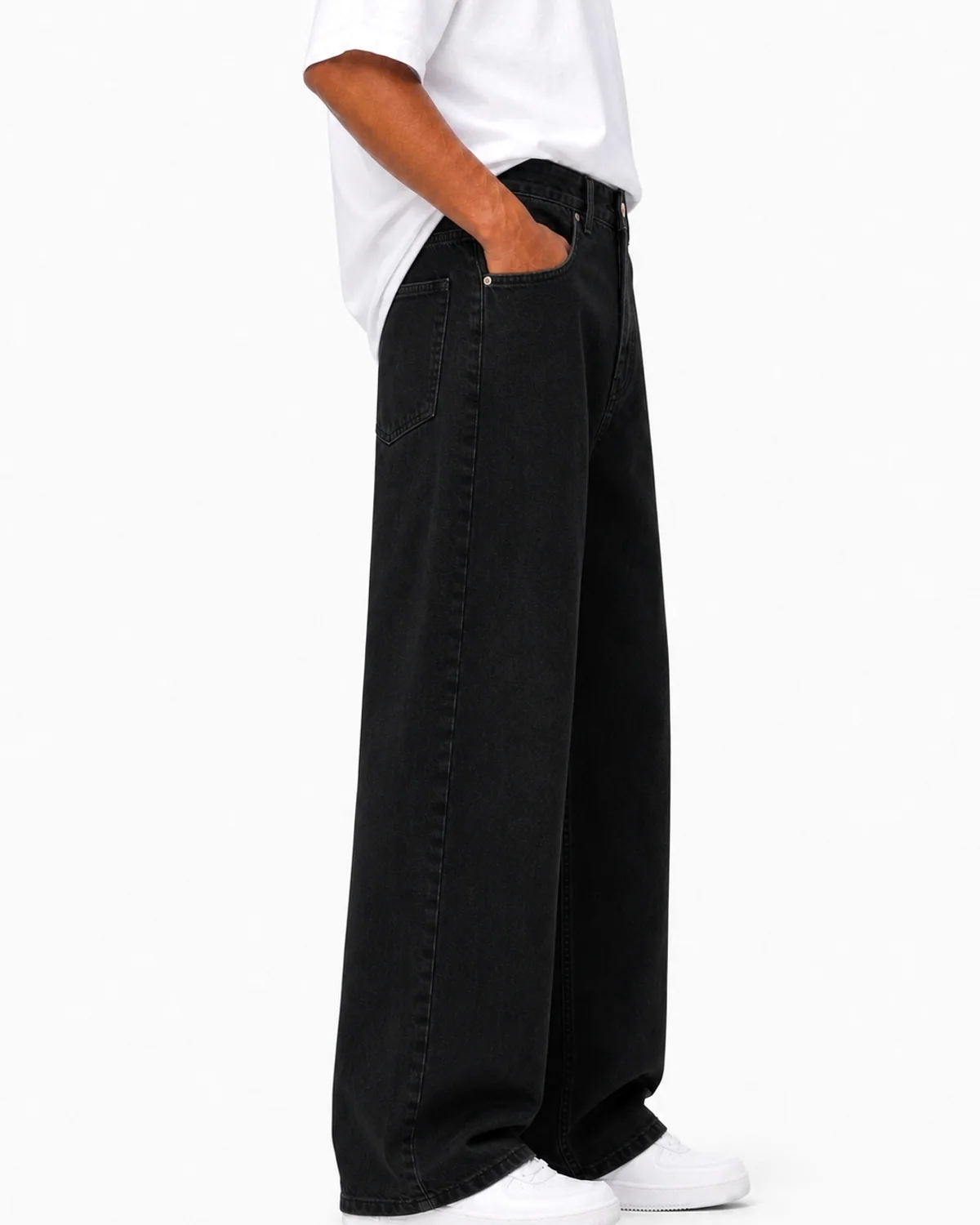 DENVOX Shift Black Baggy Jeans for Men - High Rise, Regular Length