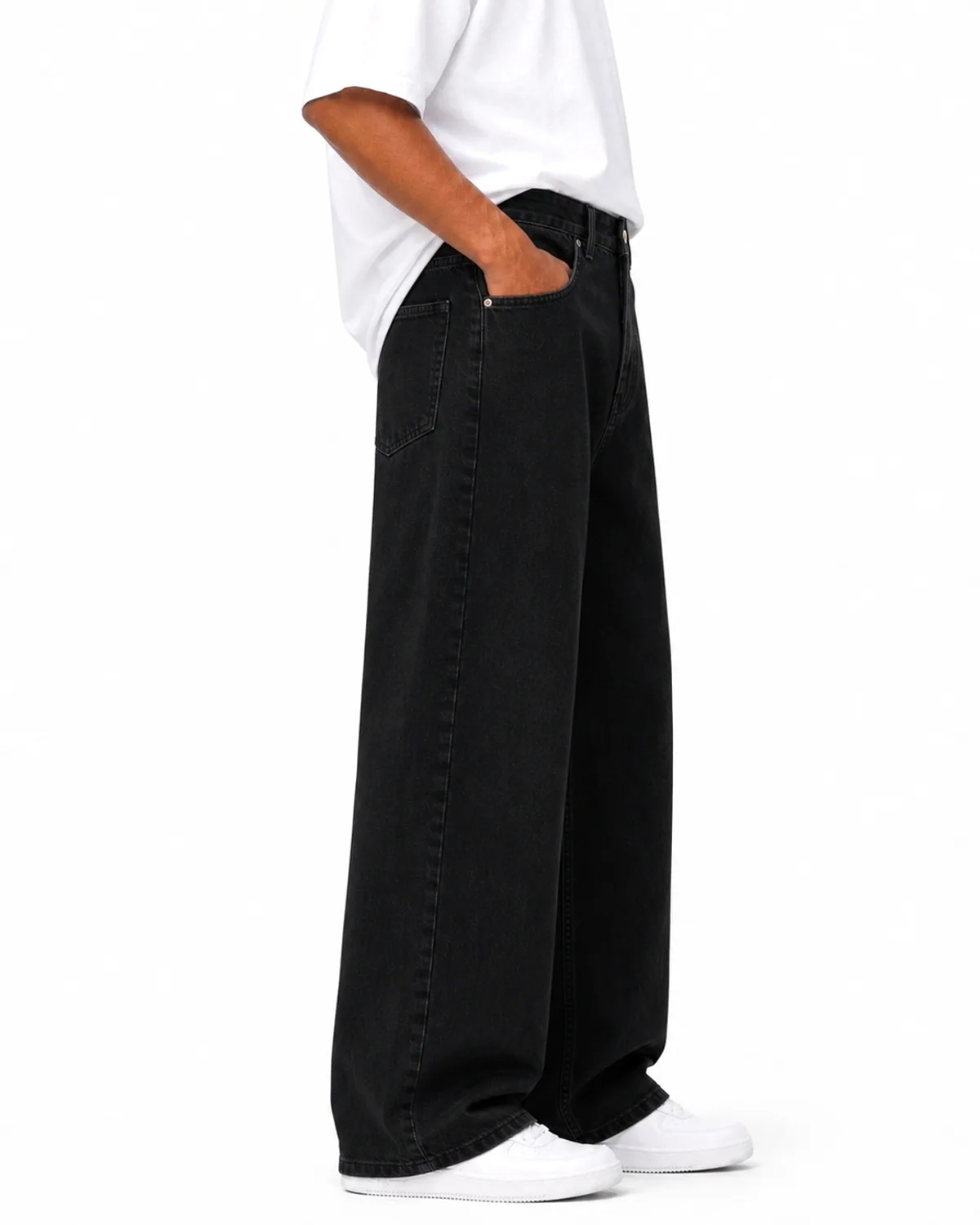 DENVOX Wide Signal Black Wide Leg Jeans for Men - High Rise, Regular Length