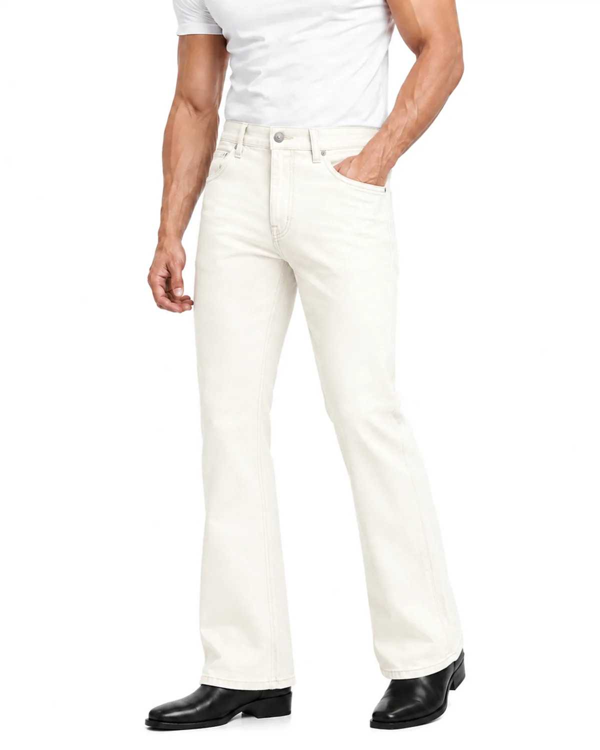 DENVOX Break Ecru Bootcut Jeans for Men - High Rise, Regular Length