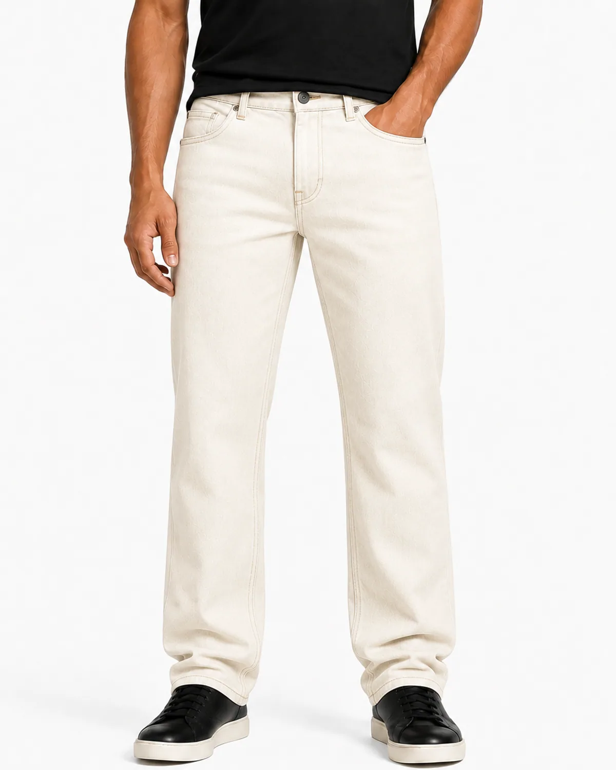 DENVOX Coreform Ecru Regular Fit Jeans for Men - Low Rise, Regular Length