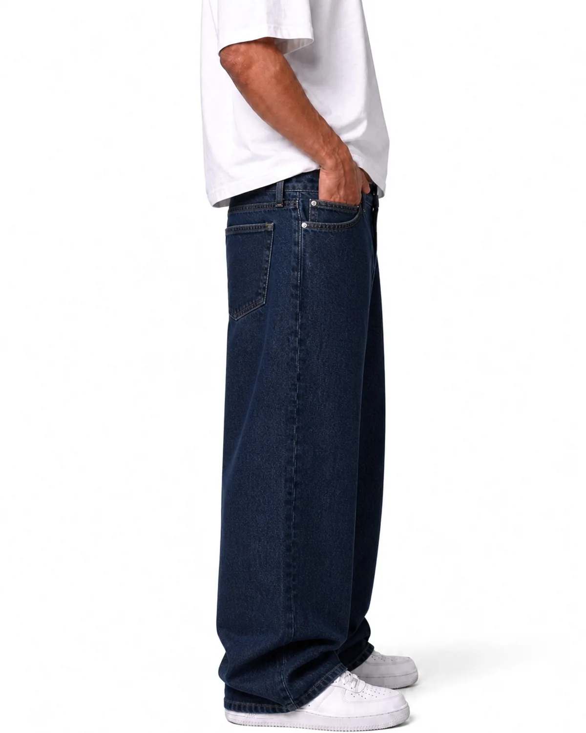DENVOX Shift Dark Blue Baggy Jeans for Men - Mid Rise, Regular Length