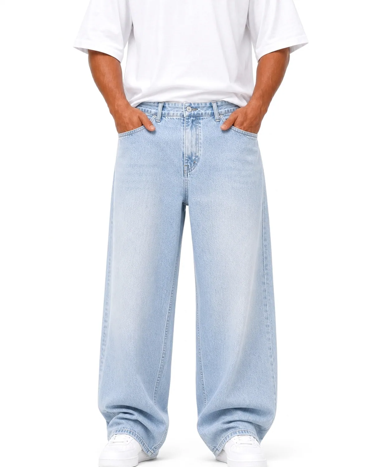 DENVOX Shift Light Blue Baggy Jeans for Men - Mid Rise, Regular Length