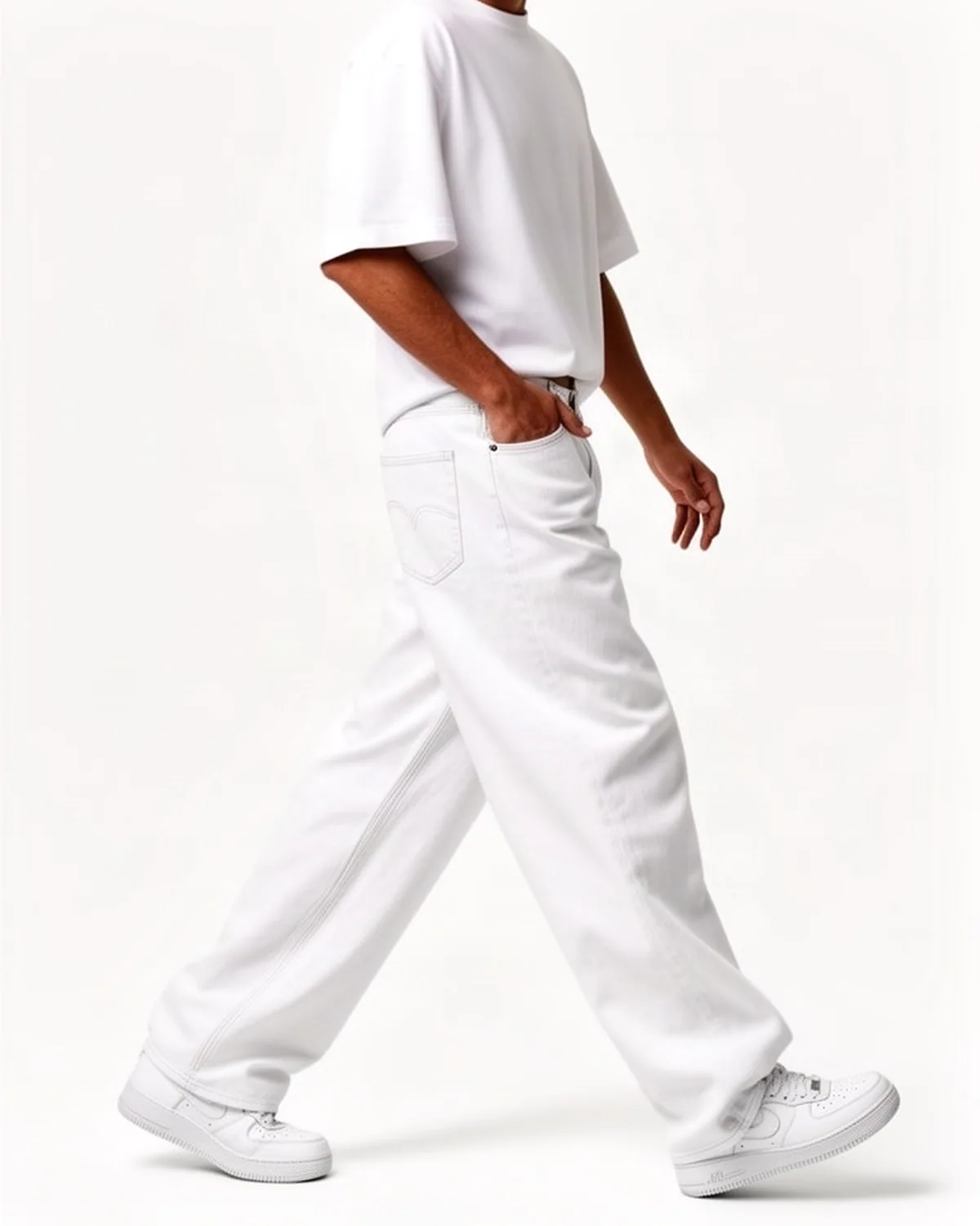 DENVOX Shift White Baggy Jeans for Men - Mid Rise, Regular Length